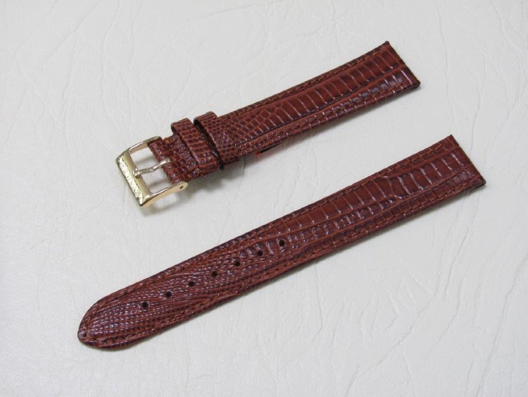 Коричневый кожаный ремешок из кожи теленка STAILER ORIGINAL 1062-1812 размер (18/16 мм), длина L (120 / 80 мм) с тиснением под кожу крокодила
