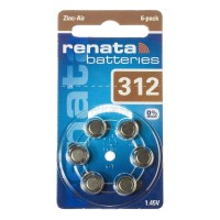 Батарейки для слуховых аппаратов Renata ZA312 zinc-air (60 шт в уп), воздушно-цинковая, 1.45 V