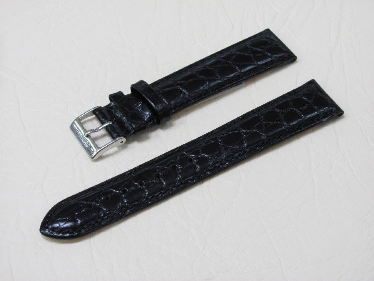 Черный кожаный ремешок из кожи теленка STAILER ORIGINAL 621-2011 размер (20/18 мм), длина L (120 / 80 мм) с тиснением под кожу крокодила