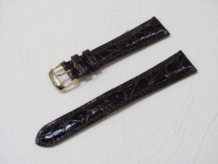 Коричневый кожаный ремешок из кожи крокодила STAILER ORIGINAL 2942-2012 размер (20/16 мм), длина L (120 / 80 мм) с тиснением под кожу крокодила