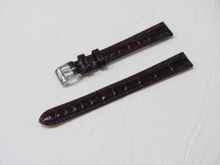 Коричневый кожаный ремешок из кожи теленка STAILER ORIGINAL 1032-1411 размер (14/12 мм), длина L (120 / 80 мм) с тиснением под кожу крокодила