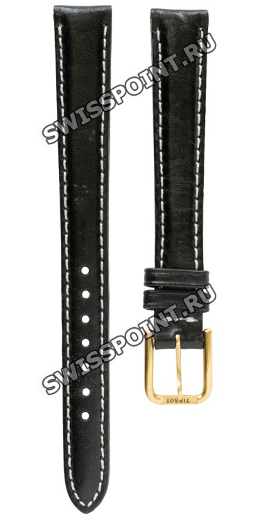 Черный кожаный ремешок Tissot T600013336, теленок, 12/10, белая прострочка, желтая пряжка, для часов Tissot PR 50