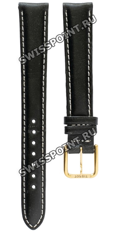 Черный кожаный ремешок Tissot T600013341, теленок, 14/12, белая прострочка, желтая пряжка, для часов Tissot PR 50 New J136