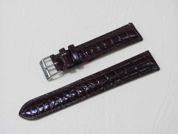 Коричневый кожаный ремешок из кожи теленка STAILER ORIGINAL 1032-2011 размер (20/18 мм), длина L (120 / 80 мм) с тиснением под кожу крокодила