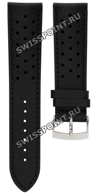Черный кожаный ремешок Tissot T600038321, телёнок, 22/20, перфорированный, стальная пряжка, для часов Tissot V8 T106.407, T106.417