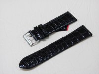Черный кожаный ремешок из кожи теленка STAILER ORIGINAL 1121-2201 размер (22/20 мм), длина M (105 / 70 мм) с тиснением под кожу крокодила