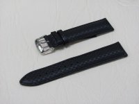 Черный кожаный ремешок из кожи теленка STAILER ORIGINAL 3781-2011 размер (20/18 мм), длина L (120 / 80 мм) с тиснением под карбон