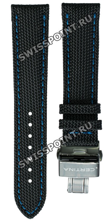Черный текстильный ремешок Certina C604021981 / C6100021982, 20/18, черная клипса, для часов Certina DS Podium Chronograph Jeremy Seewer Limited Edition C034.417.38.057.10