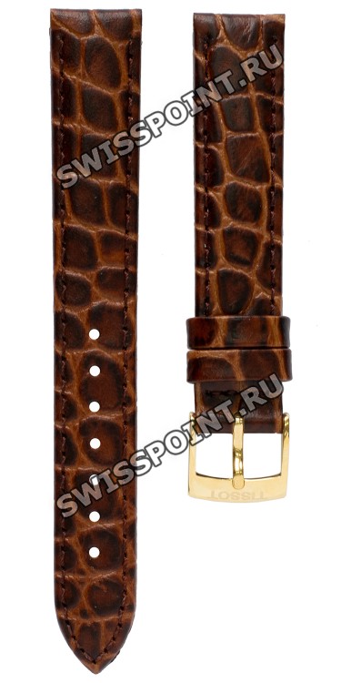Коричневый кожаный ремешок Tissot T600038635, имитация крокодила, 15/14, желтая пряжка, для часов Tissot Everytime T109.210, T109210A