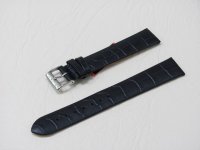 Черный кожаный ремешок из кожи теленка STAILER ORIGINAL 1161-1811 размер (18/16 мм), длина L (120 / 80 мм) с тиснением под кожу крокодила