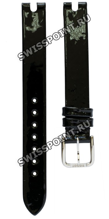 Черный кожаный ремешок Tissot T600030711, 12/12, теленок, с вырезом, лаковый, стальная пряжка, для часов Tissot Flamingo T003.209, T003209A