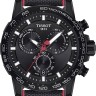 Розовый каучуковый ремешок Tissot T604045724 с черной тканевой накладкой, 22/22, черная пряжка, для часов Tissot T125.617.37.051.00 Supersport Chrono