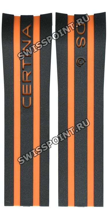 Черно-оранжевый каучуковый ремешок Certina C610018008, без замка, для часов Certina Ds Action C013.417.27.057.01