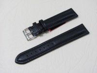Черный кожаный ремешок из кожи теленка STAILER ORIGINAL 1271-2011 размер (20/18 мм), длина L (120 / 80 мм) с тиснением под кожу теленка