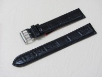 Черный кожаный ремешок из кожи теленка STAILER ORIGINAL 1521-2021 размер (20/18 мм), длина XL (135 / 90 мм) с тиснением под кожу крокодила