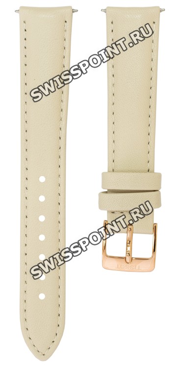 Бежевый кожаный ремешок Tissot T600037907, теленок, 16/14, розовая пряжка, для часов Tissot Bella Ora T103.310