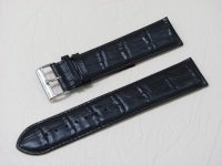 Черный кожаный ремешок из кожи теленка STAILER ORIGINAL 1521-2421 размер (24/22 мм), длина XL (135 / 90 мм) с тиснением под кожу крокодила