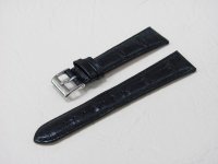 Черный кожаный ремешок из кожи теленка STAILER ORIGINAL 1521A-2001 размер (20/16 мм), длина M (105 / 70 мм) с тиснением под кожу крокодила