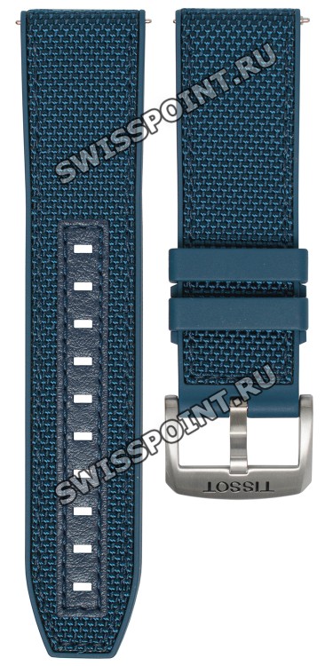 Синий каучуковый ремешок Tissot T604047744 с тканевой накладкой, 23/22, титановая пряжка, для часов Tissot T-Touch T121.420.47.051.06 T-Touch Connect Solar