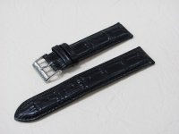 Черный кожаный ремешок из кожи теленка STAILER ORIGINAL 1521B-2001 размер (20/20 мм), длина M (105 / 70 мм) с тиснением под кожу крокодила