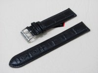Черный кожаный ремешок из кожи теленка STAILER ORIGINAL 1521B-2011 размер (20/20 мм), длина L (120 / 80 мм) с тиснением под кожу крокодила