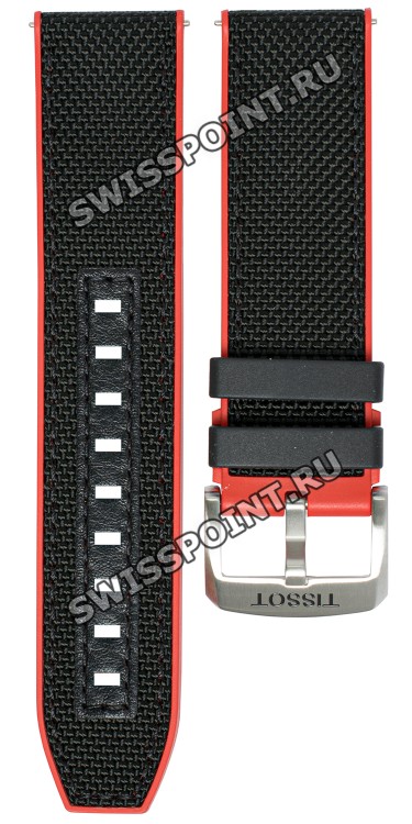 Черный каучуковый ремешок Tissot T604046369 с тканевой накладкой, 22/22, стальная пряжка, для часов Tissot T-Sport T125.617.17.051.01 Supersport Chrono