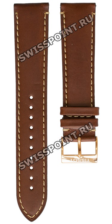 Коричневый кожаный ремешок Tissot T600040539, удлиненный, 21/19 XL, теленок, желтая пряжка, для часов Tissot Gentleman T098.407