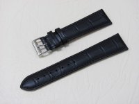 Черный кожаный ремешок из кожи теленка STAILER ORIGINAL 1551A-2211 размер (22/18 мм), длина L (120 / 80 мм) с тиснением под кожу крокодила