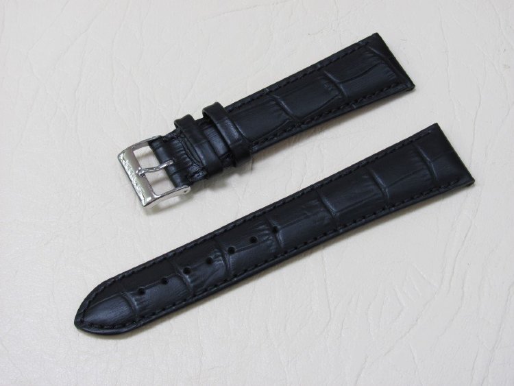 Черный кожаный ремешок из кожи теленка STAILER ORIGINAL 1551A-2211 размер (22/18 мм), длина L (120 / 80 мм) с тиснением под кожу крокодила