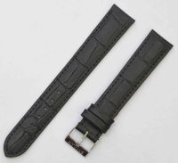 Черный кожаный ремешок из кожи теленка STAILER ORIGINAL 1581-1811 размер (18/16 мм), длина L (120 / 80) с тиснением под кожу крокодила