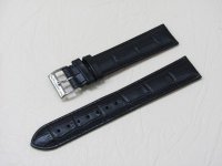Черный кожаный ремешок из кожи теленка STAILER ORIGINAL 1581-2011 размер (20/18 мм), длина L (120 / 80) с тиснением под кожу крокодила