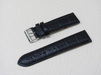 Черный кожаный ремешок из кожи теленка STAILER ORIGINAL 1581-2201 размер (22/20 мм), длина M (105 / 70 мм) с тиснением под кожу крокодила