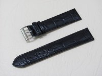 Черный кожаный ремешок из кожи теленка STAILER ORIGINAL 1581-2211 размер (22/20 мм), длина L (120 / 80) с тиснением под кожу крокодила