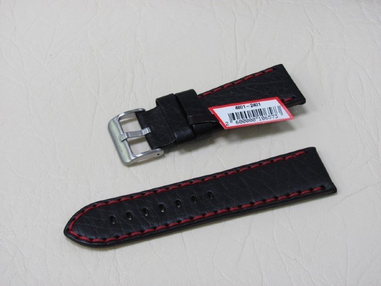 Черный кожаный ремешок из кожи теленка STAILER ORIGINAL 4801-2401 размер (24/22 мм), длина M (105 / 70 мм) с тиснением под кожу теленка