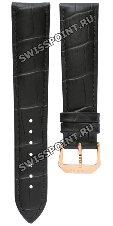 Черный кожаный ремешок Certina C600017092, теленок, имитация крокодила, 21/18, розовая пряжка, для часов Certina DS Caimano C017.407
