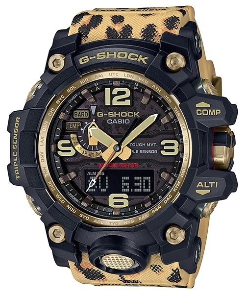 Желтый леопардовый полимерный карбоновый ремешок Casio 10601114 для часов Casio GWG-1000WLP-1A