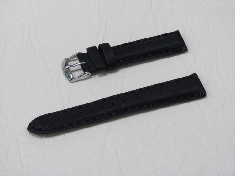 Черный кожаный ремешок из кожи теленка STAILER ORIGINAL 4861-1801 размер (18/16 мм), длина M (105 / 70 мм) с тиснением под кожу теленка
