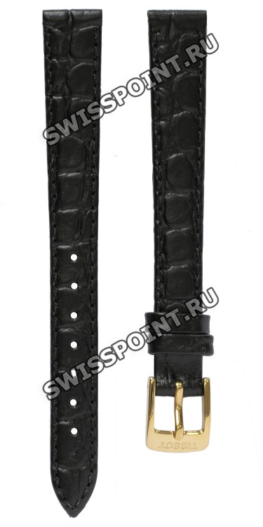 Черный кожаный ремешок Tissot T600021380, теленок, имитация крокодила, 12/10, желтая пряжка, для часов Tissot T-Gold, Goldrun