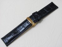Черный кожаный ремешок из кожи теленка STAILER ORIGINAL 1831-2412 размер (24/22 мм), длина L (120 / 80 мм) с тиснением под кожу крокодила