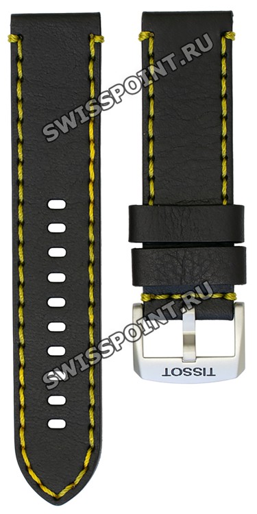 Черный кожаный ремешок Tissot T600042214, теленок, 22/22, желтая прострочка, стальная пряжка, для часов Tissot Chrono XL T116.617