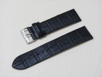 Черный кожаный ремешок из кожи теленка STAILER ORIGINAL 1871-2411 размер (24/22 мм), длина L (120 / 80 мм) с тиснением под кожу крокодила
