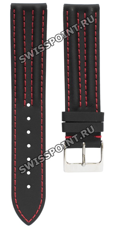 Черный кожаный ремешок TIssot T600020324, телёнок, 19/18, красная прострочка, стальная пряжка, для часов Tissot PR 50 Sport J378/478