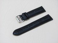 Черный кожаный ремешок из кожи теленка STAILER ORIGINAL 2041-2001 размер (20/18 мм), длина M (105 / 70) с тиснением под кожу крокодила