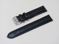 Черный кожаный ремешок из кожи теленка STAILER ORIGINAL 2041-2011 размер (20/18 мм), длина L (120 / 80) с тиснением под кожу крокодила