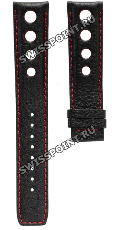 Черный кожаный ремешок Tissot T610025653, удлиненный, 20/18 XL, теленок с отверстиями, красная изнанка, без замка, для часов Tissot PRS 516 T021.414, T021414A