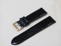 Черный кожаный ремешок из кожи теленка STAILER ORIGINAL 5281-2202 размер (22/20 мм), длина M (105 / 70 мм) с тиснением под кожу змеи