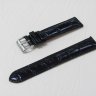 Черный кожаный ремешок из кожи теленка STAILER ORIGINAL 2051-1801 размер (18/16 мм), длина M (105 / 70 мм) с тиснением под кожу крокодила