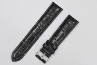 Черный кожаный ремешок из кожи теленка STAILER ORIGINAL 2051-2001 размер (20/18 мм), длина M (105 / 70) с тиснением под кожу крокодила