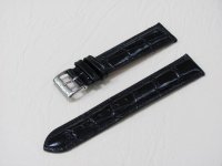 Черный кожаный ремешок из кожи теленка STAILER ORIGINAL 2051-2011 размер (20/18 мм), длина L (120 / 80 мм) с тиснением под кожу крокодила