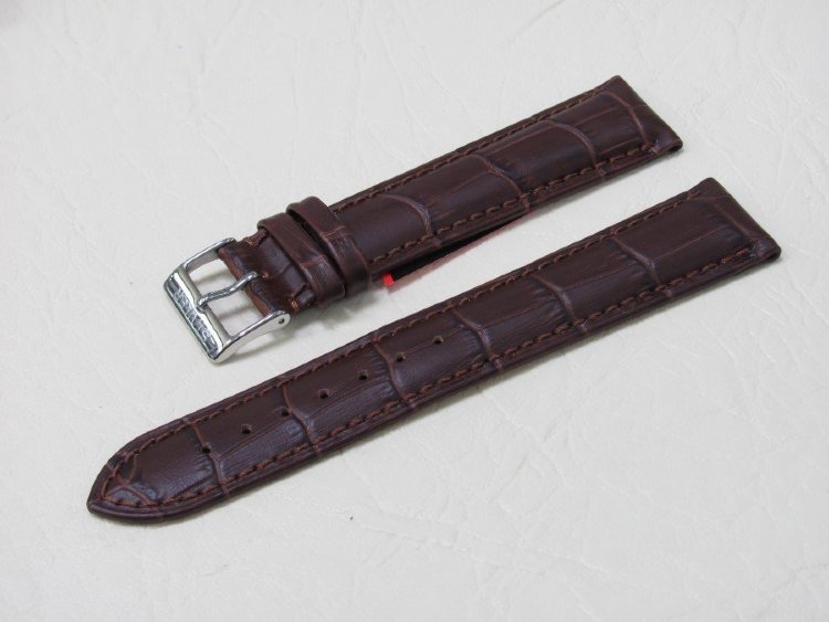 Коричневый кожаный ремешок из кожи теленка STAILER ORIGINAL 2042-2011 размер (20/18 мм), длина L (120 / 80 мм) с тиснением под кожу крокодила